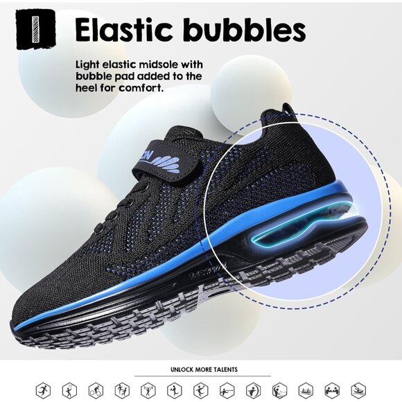 Kids 3208-black Blue Running Breathable Lightweight Non Slip Comfortable Sneaker - Picture 4 of 7